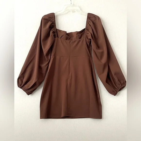 Princess Polly Lillie Long Sleeve Mini Dress Brown NWT - Picture 7 of 14